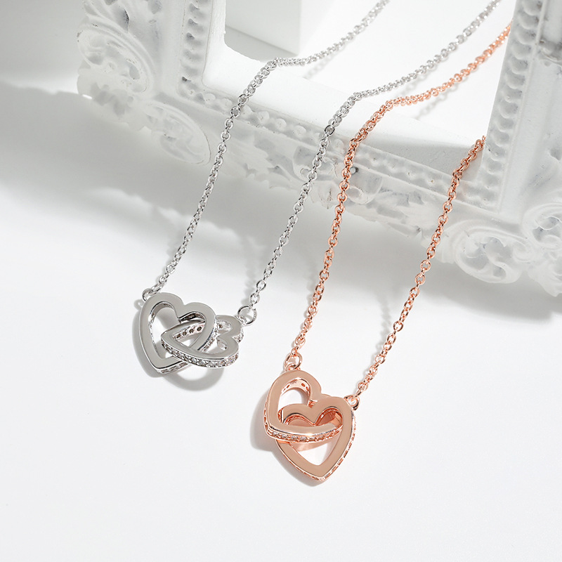 Heart-Shaped Double-Ring Interlocking Collarbone Necklace