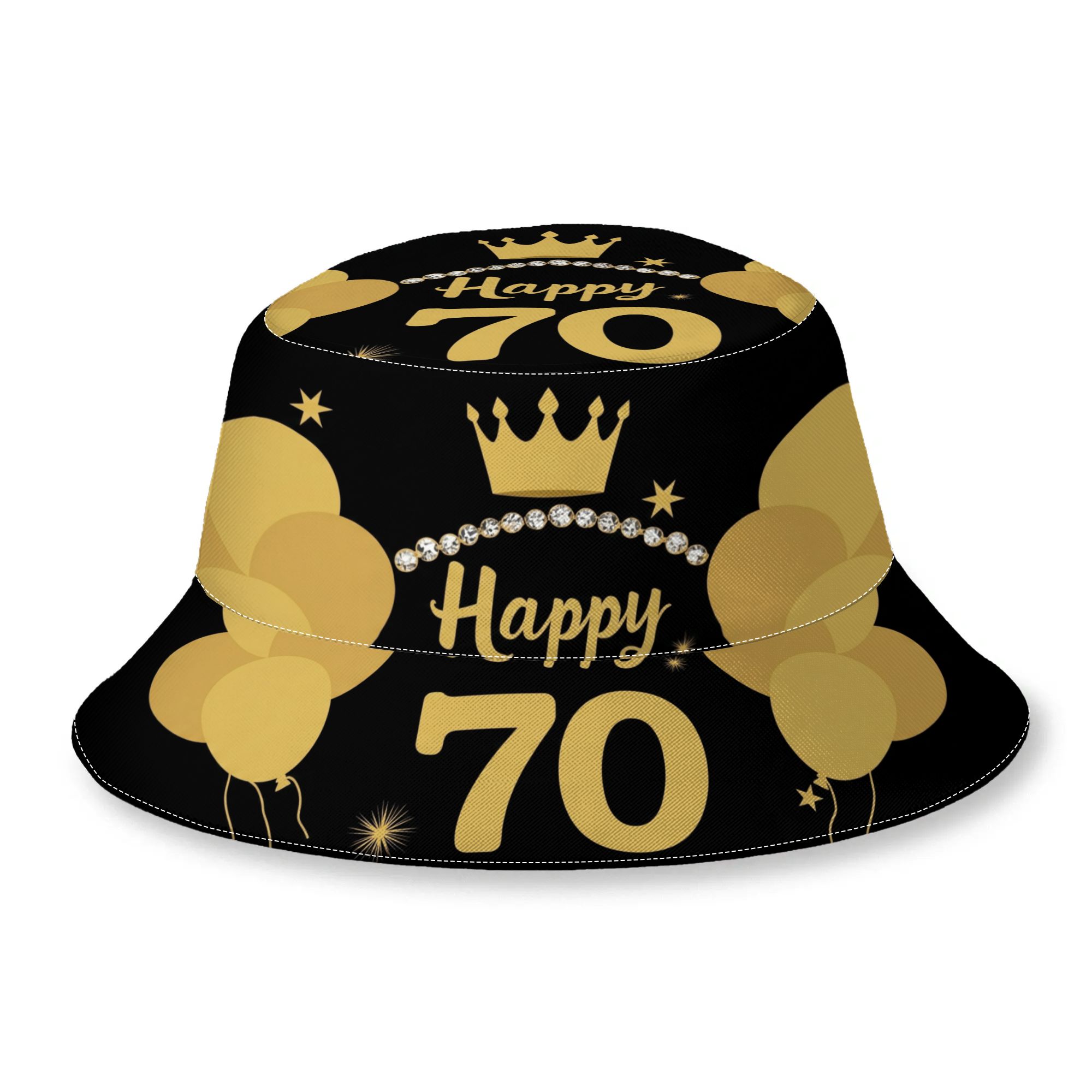 TEMU 1pc Bucket Hat Men Women's Thin Hat Happy 70th Golden Birthday Balloons Summer Cap Hip Hop Bucket Hat