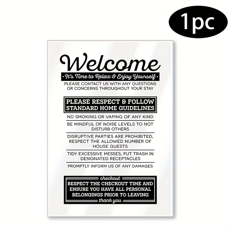 TEMU 1pc, Acrylic Sign, Standard , No-smoking Sign, Low-noise Reminder Sign, Short-term Rental Sign