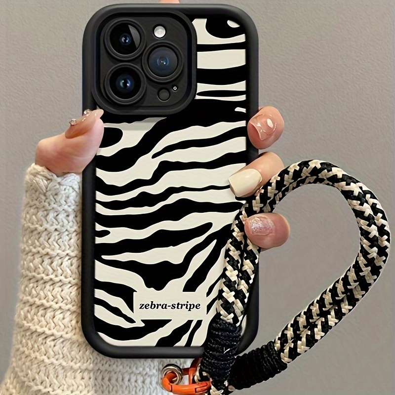 TEMU Phone Case - A Creative High-end Striped Pattern With A Wrist Strap Design, Suitable For Galaxy Full Series Phone Cases