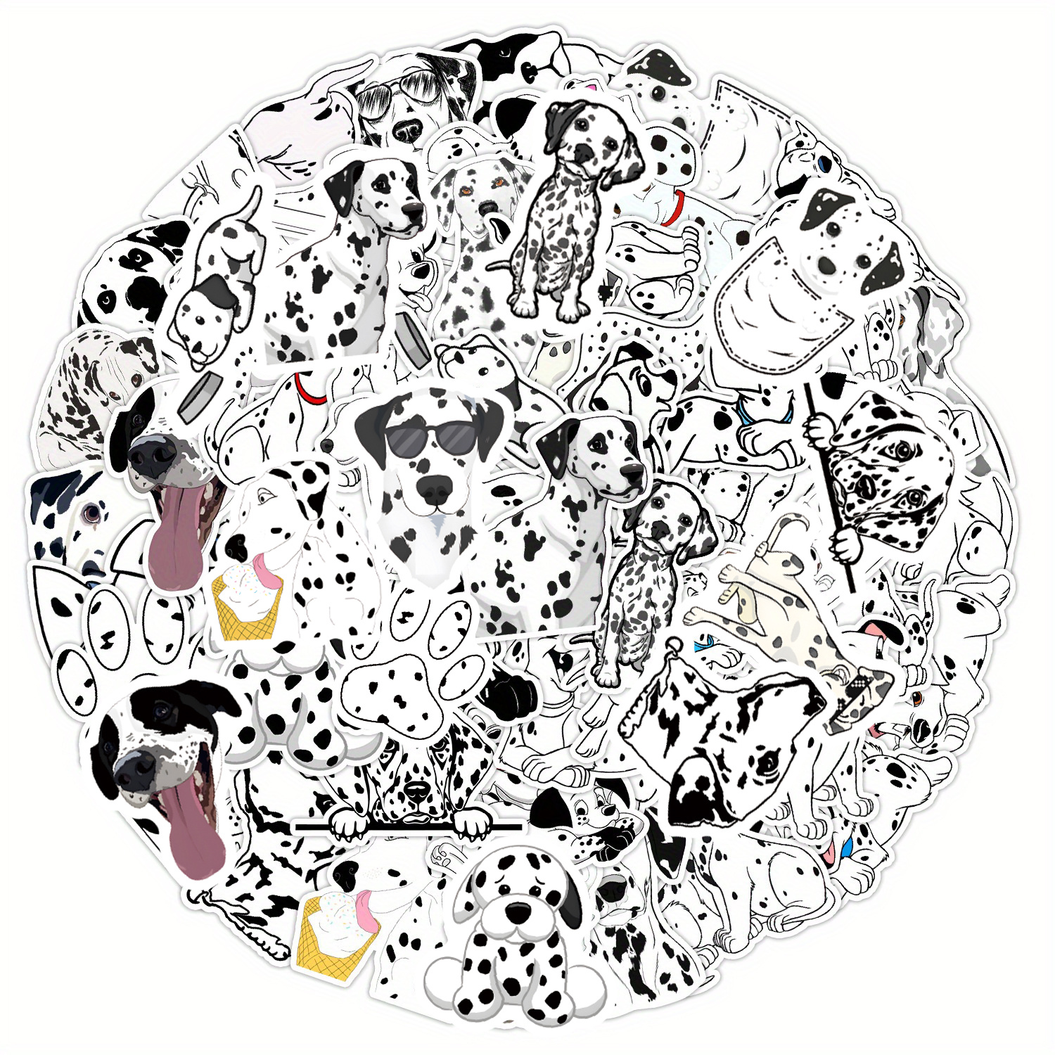 50pcs Dalmatian Dog Pet Cartoon Stickers Decoration Christmas And New Year Stationery, Books, Water Cups, Suitcases, Guitars, And Helmetsift