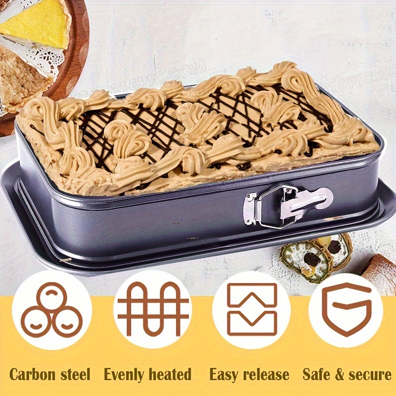 1pc heavy duty non   pan with secure locking bottom leak proof   cleaning carbon steel construction for cheesecakes brownies tarts pie plates ideal for   bakeries   christmas birthday wedding baking cake baking pan festive dessert mold sleek metallic   springform design durable bakeware brownie mold holiday bakers Product details 3
