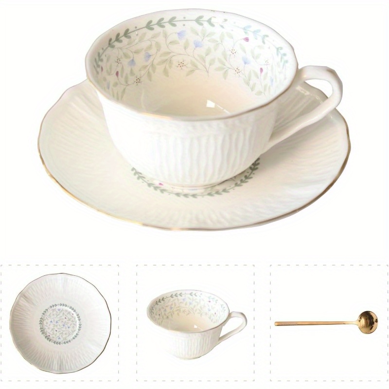 1 set   floral porcelain tea cup and saucer set with spoon light blue   elegant   6 4oz cup saucer comfortable handle stable saucer for tea coffee espresso durable   for   special occasions  ge tableware gift Product details 0
