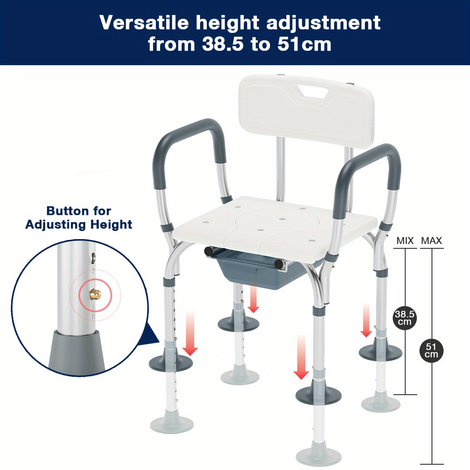 Altus Shower Chair With Commode Height Adjustable Aluminium Frame Altus