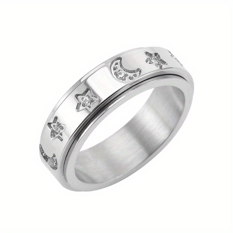 womens stainless steel rotatable ring with accented star moon design korean style luxury hip hop jewelry interlocking band for casual attire durable tarnish resistant   for women unusual rings for women Product details 3