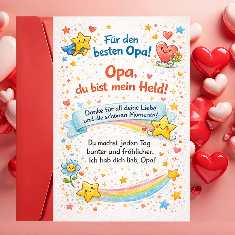 Image of 1 Greeting Card And 1 Envelope Grandfather Appreciation Greeting Card With Colorful Stars And Hearts Perfect For Father's Day Birthday Or Special Moments To And Thank Your Hero Grandpa