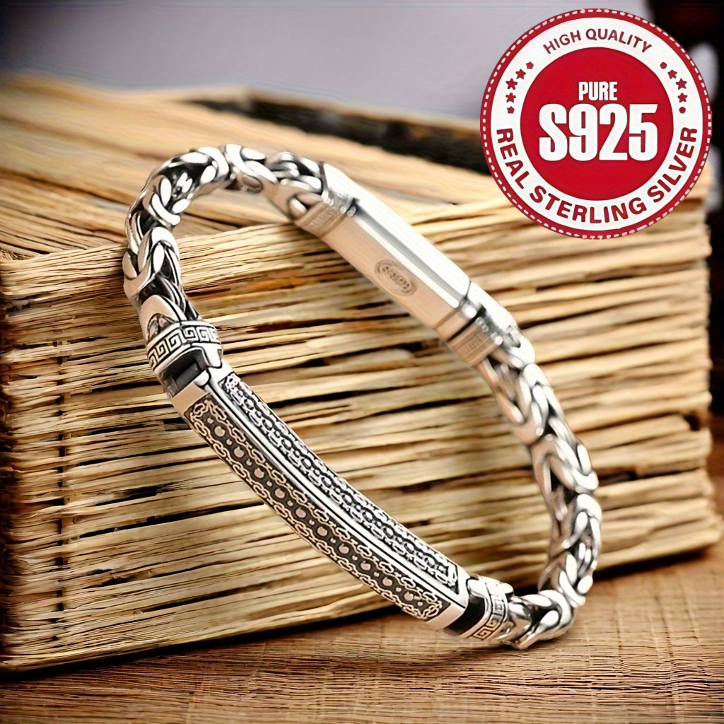 TEMU Silvery S925 Bracelet Sterling Silvery Bracelet Men's Bracelet And As A Birthday Gift For Boyfriend Or Father