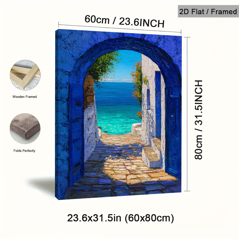 TEMU 2d Flat, 2d Flat, 1pc Framed Wall Art, Coastal Pathway Wall Decor Poster, Mediterranean View Wall Arts, Vintage Art Prints, Fashion Canvas