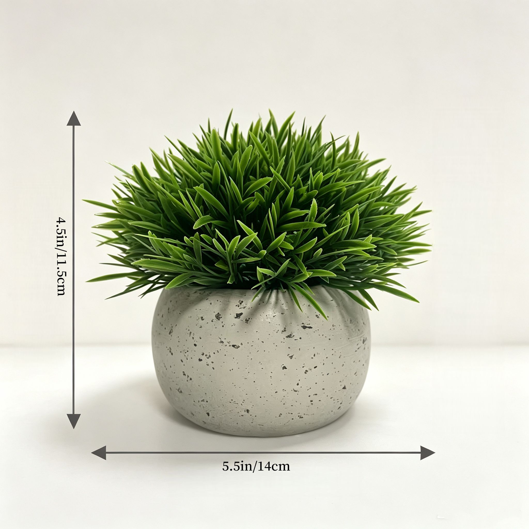 TEMU Plante en pot artificielle en gazon rond avec pot à texture de ciment tacheté, boule topiaire verte artificielle réaliste, mini décoration de