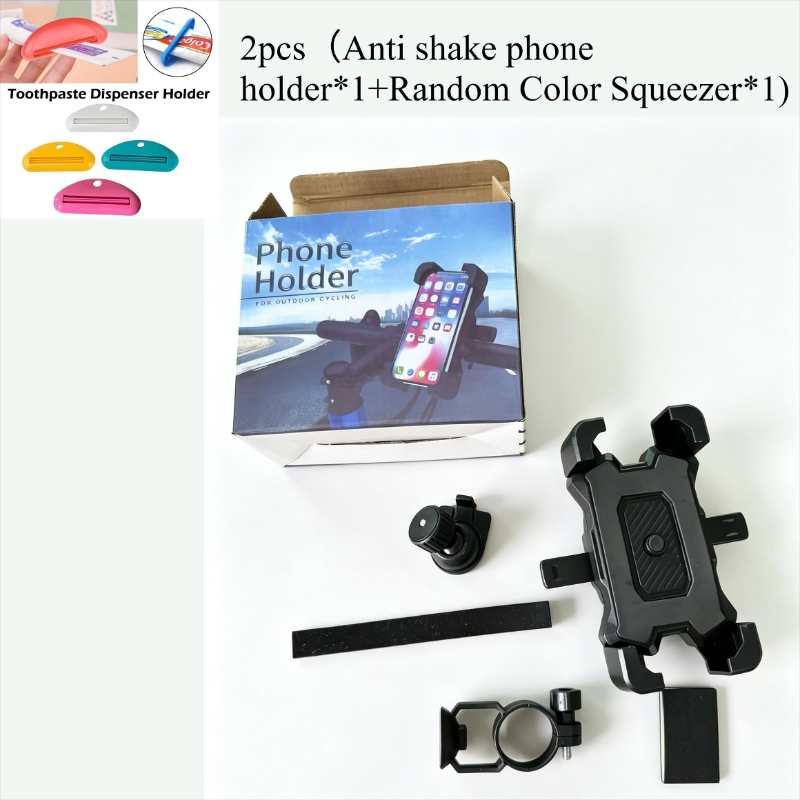 TEMU 2 pezzi (Supporto per telefono da bici anti-vibrazione aggiornato X 1 e spremiagretti per dentifricio in plastica color casuale X 1) Staffa in