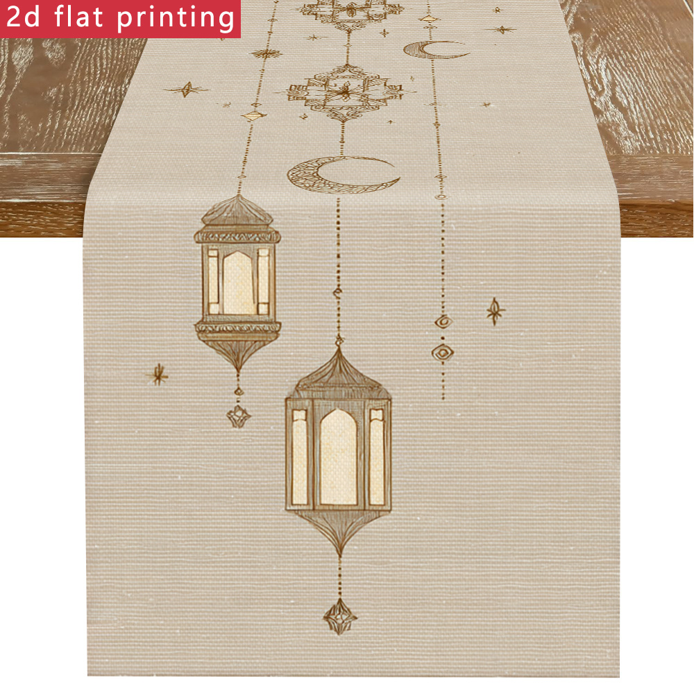 E-shop ., 2D-Flachdruck, Tischläufer-Druck mit geometrischem Muster, Laternen- Stern-Mond-Design, elegantes nahöstliches Thema, Ramadan-Dekoration,
