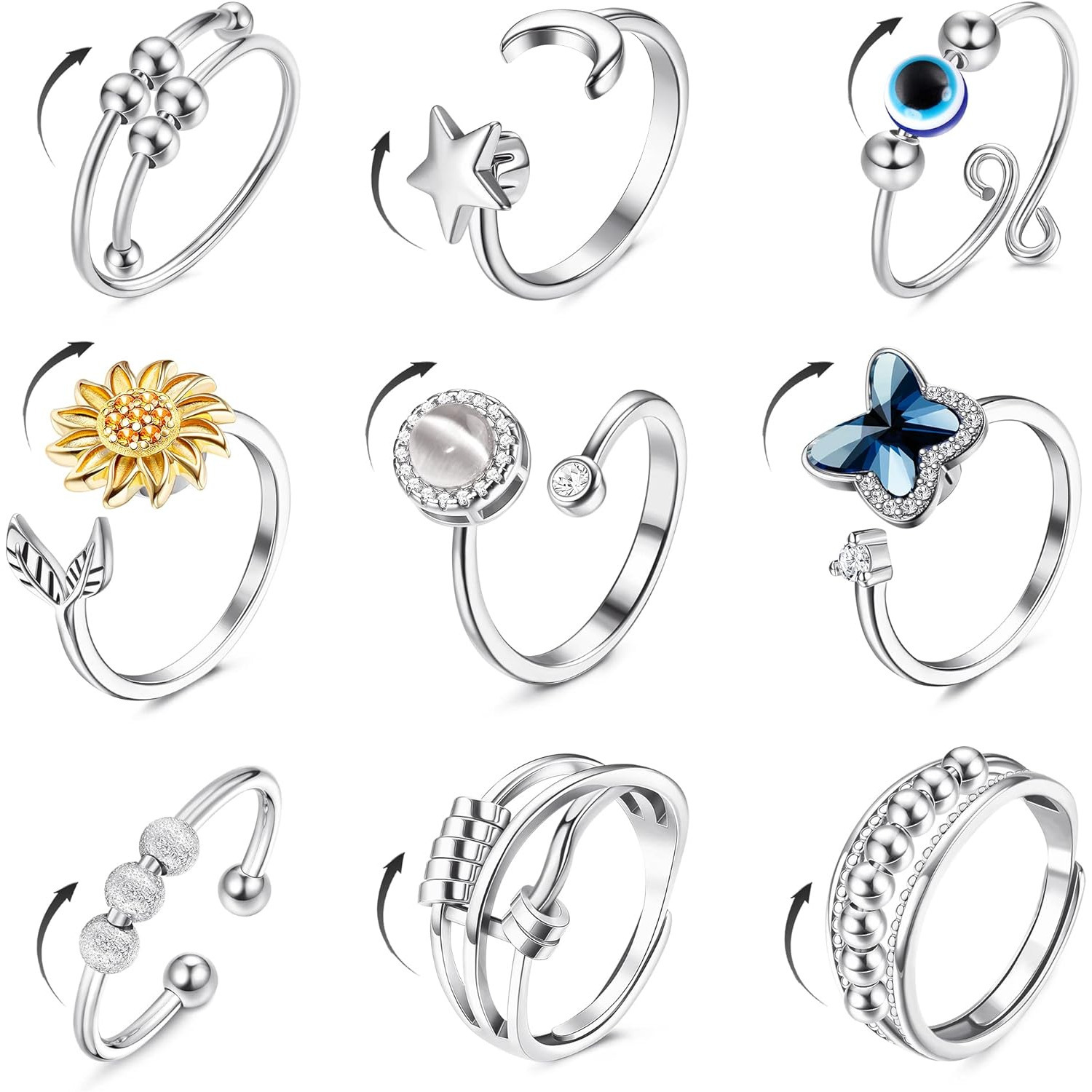 Fibo Steel Fidget Anxiety Rings for Anxiety Relieving Stress