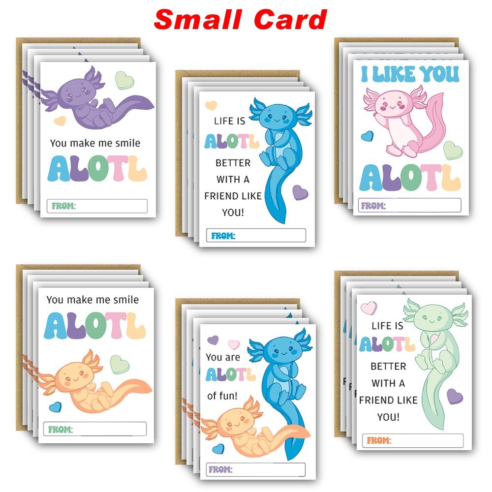 

24 Axolotl Valentine's Day Greeting Cards, (6 , 4 Cards ) Greeting Cards With Envelopes, Bulk Greeting Cards, Funny Greeting Cards, Holiday Greeting Cards