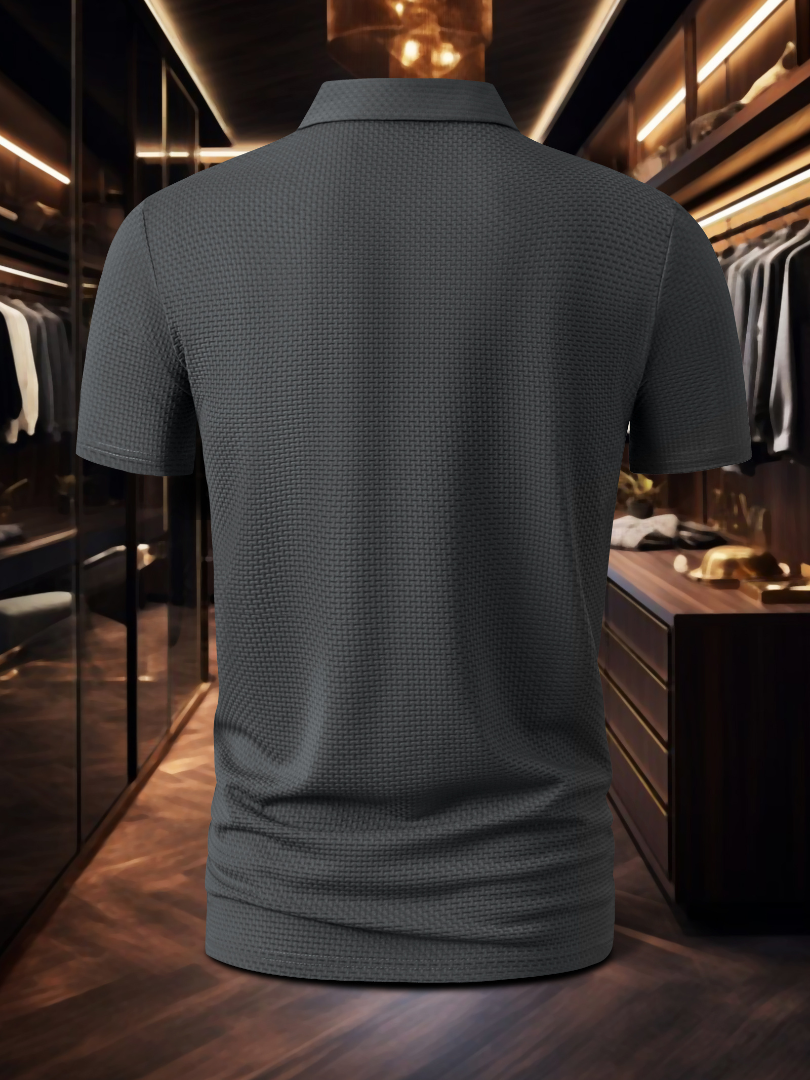 Men's Milan Print Short Sleeve Golf Shirt - Breathable, Stretch Fabric, Button- Collar, Lightweight Business Casual Style for Summer, Tennis & Golf Training