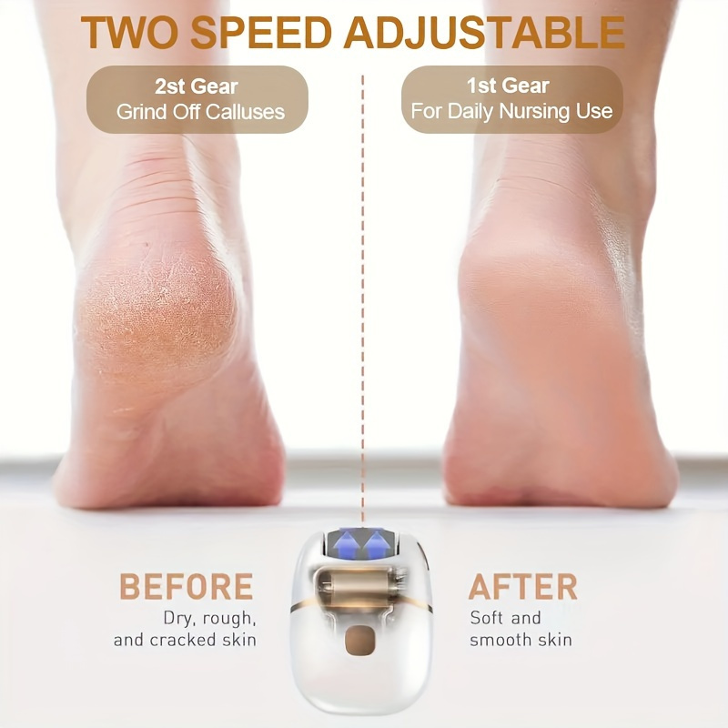 Foot Reflexology Foot Dermabrasion File- Portable and Easy to Use with 3 Replaceable Heads Smooth Feet, Thick Polishing and Cracked Light Beige Care, Sander, Grinding