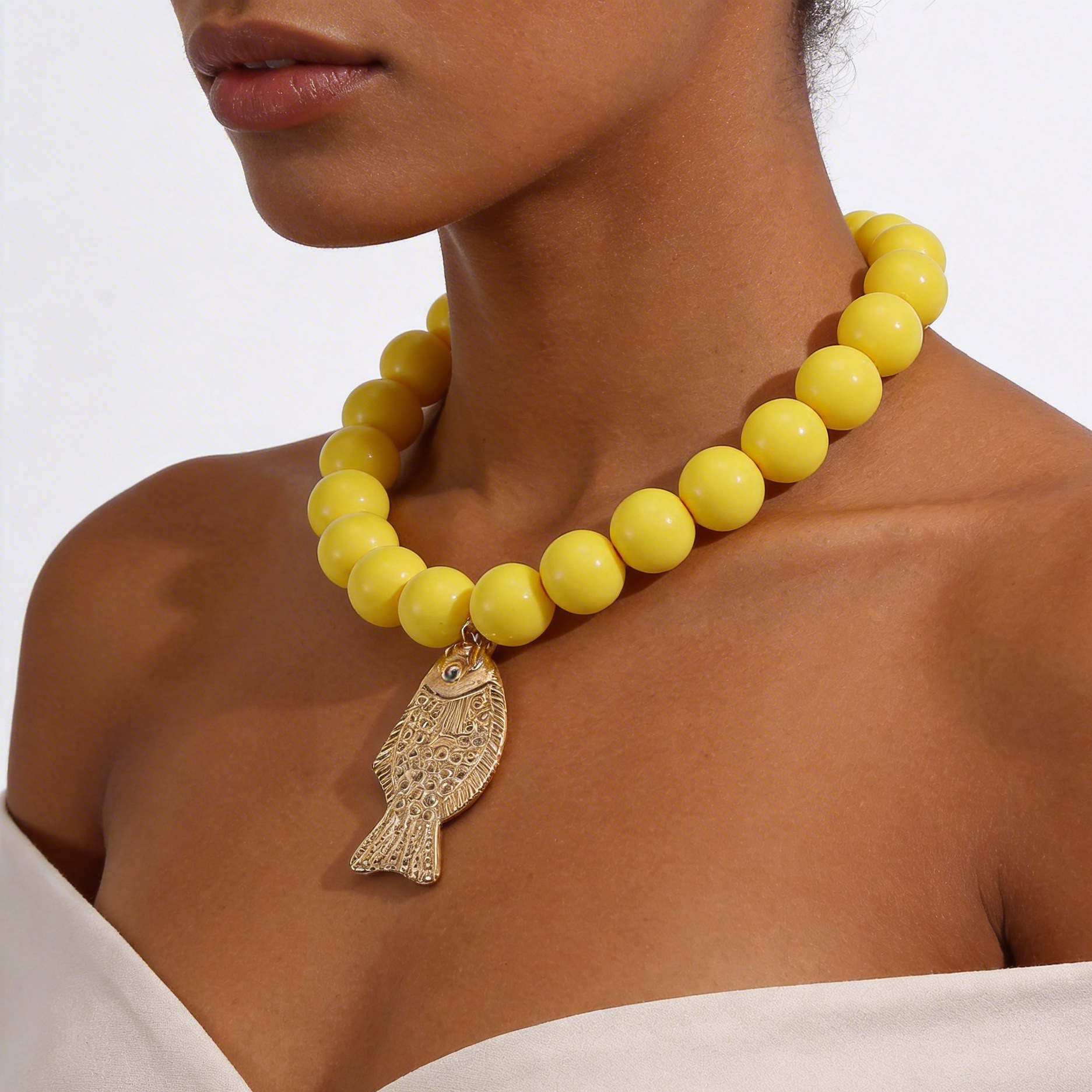 TEMU Collar con colgante de pez estilo vacaciones en del , joyería de estilo bohemio