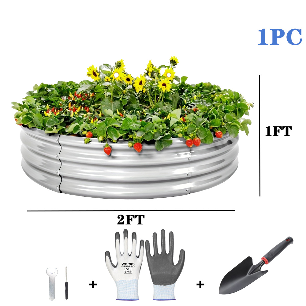 TEMU 1/2 Large Oval Metal Raised Garden Bed - Heavy-duty Galvanized Anti-rust Outdoor Raised Flower Pot Box, Open Bottom Design, Suitable For