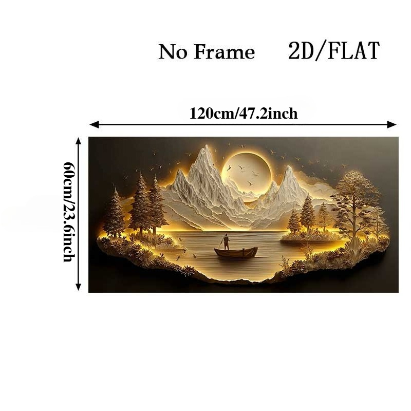 TEMU 2d Flat, 1pc Large Modern Abstract Frameless Canvas Wall Art - Lake Landscape Suitable For Living Room, Bedroom, Hallway Decor, Minimalist