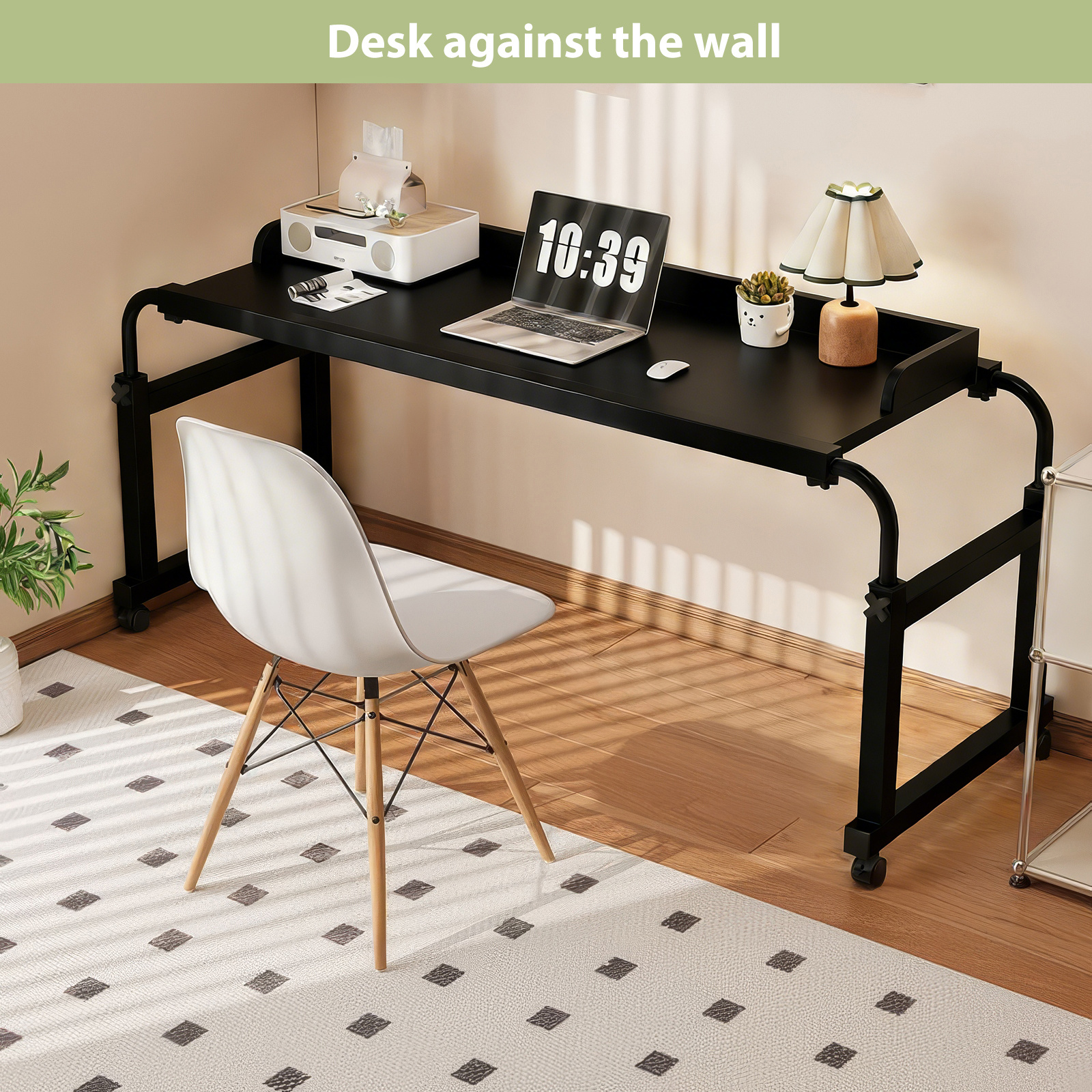 TEMU Overbed Table With Wheels, Overbed Desk With Adjustable Length And Height, Rolling Over Bed Desk, King Queen Over The Bed Table On Wheels