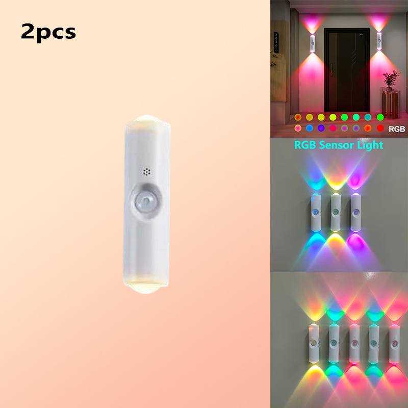 E-shop 4-LED wiederaufladbares RGB-Nachtlicht mit Bewegungssensor / 2 Stück, Auf- Abwärtsbeleuchtung, USB-Typ-C-Aufladung, magnetische Montage,