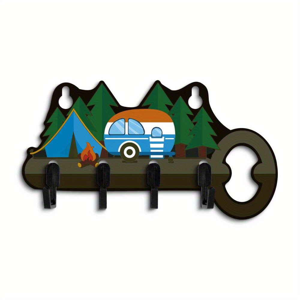 TEMU 1pc Putuo Decor Van-shaped Wall-mounted Key Holder - Wood Van-shaped Key Hanger With Hanging Plaque, Rustic Wood Van Decor For Home, Rv, Cabin,