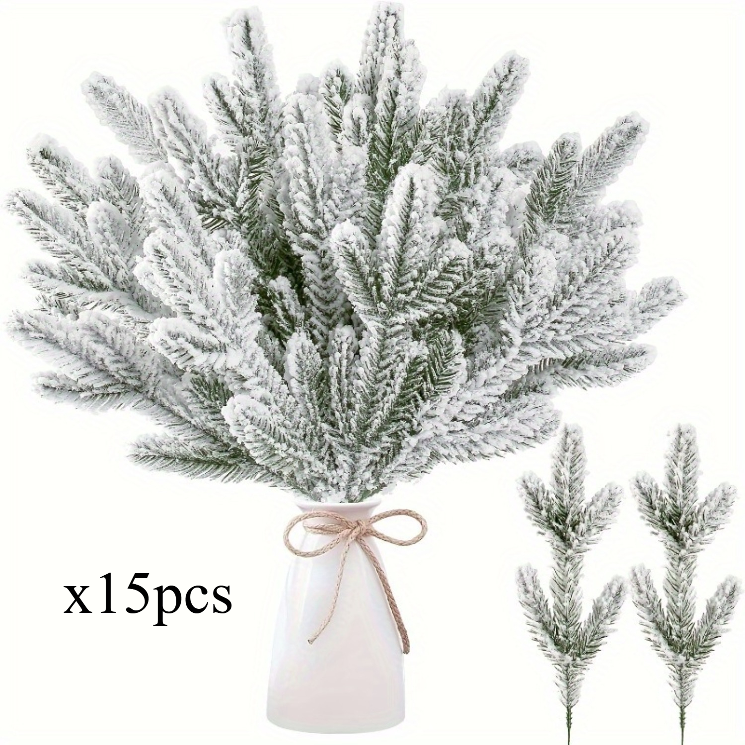 TEMU 15pcs Artificial Pine Branches, With Realistic Wintergreen Small Branches And Green Needles, Used For Decorative Christmas Tender Branches For