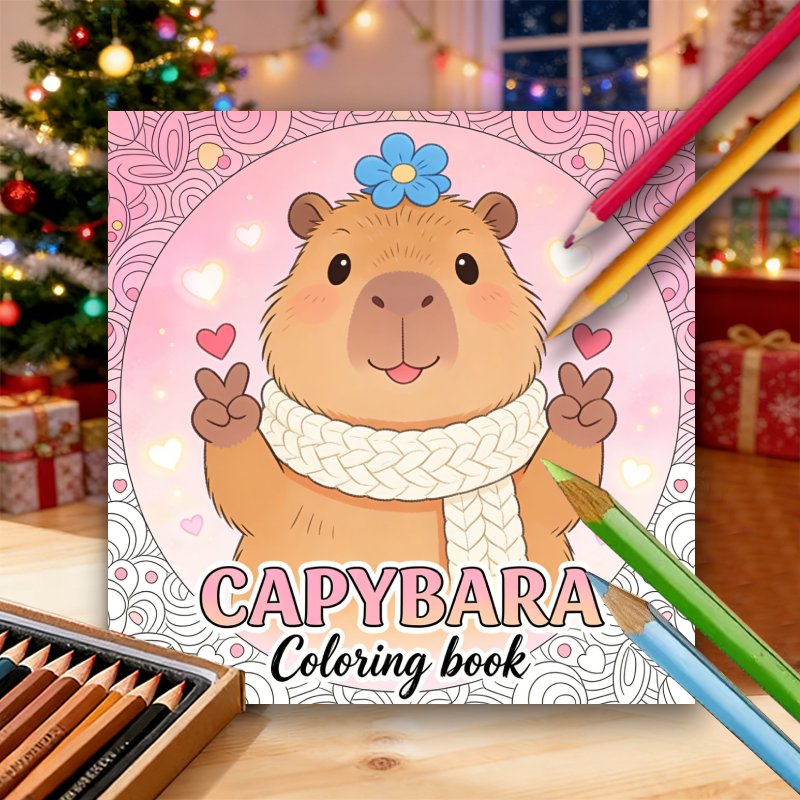 TEMU 24 Pages Adult Coloring Book Featuring Adorable Anthropomorphic Capybaras For Relaxation And Creative , And Find Peace In A Life, Soothe Your