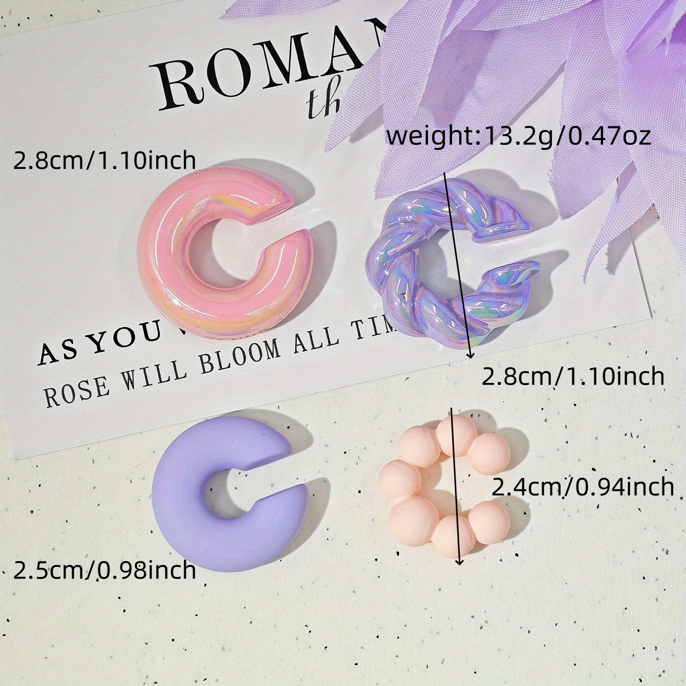 Romantic Thank You Earring Set - Chunky Acrylic Resin C Clip Ons