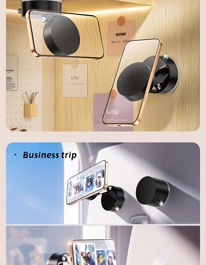 1pc Multifunctional Vacuum Suction Phone Holder, Foldable & Extendable, Dual-Sided Magnetic Adsorption, Car, Office, Glass, Home Use, Compact & Portable, Compatible with iPhone & Android, Sleek Black Finish