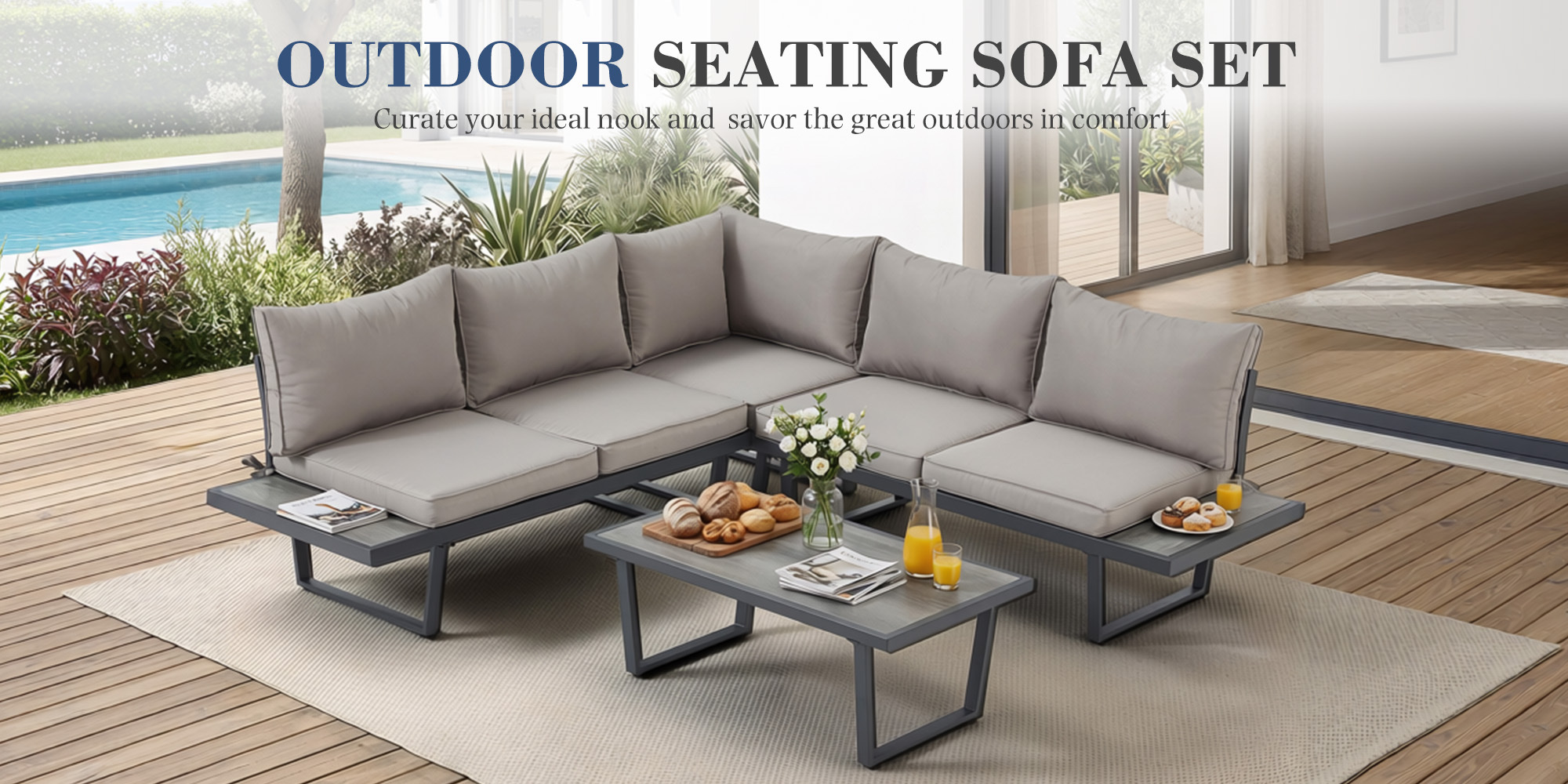 4pcs Outdoor Conversation Set with Coffee Table, Outdoor Patio Furniture for Garden, Balcony, Poolside, Courtyard & Backyard, Weather-Resistant