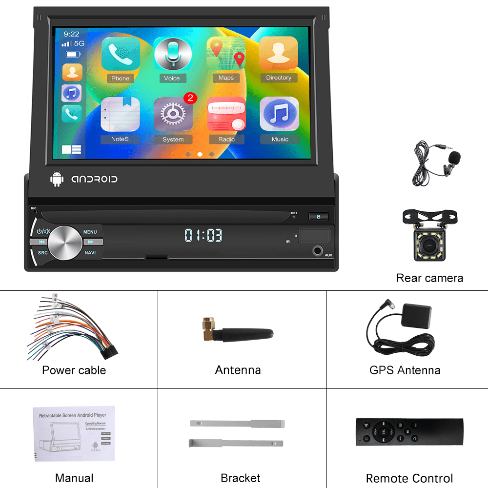 2gb+64gb 1 Din 15 Car Stereo 7' Touch Screen Gps Navi Auto Bluetooth Fm Rds Wifi Usb Aux + Reversing Camera Optional