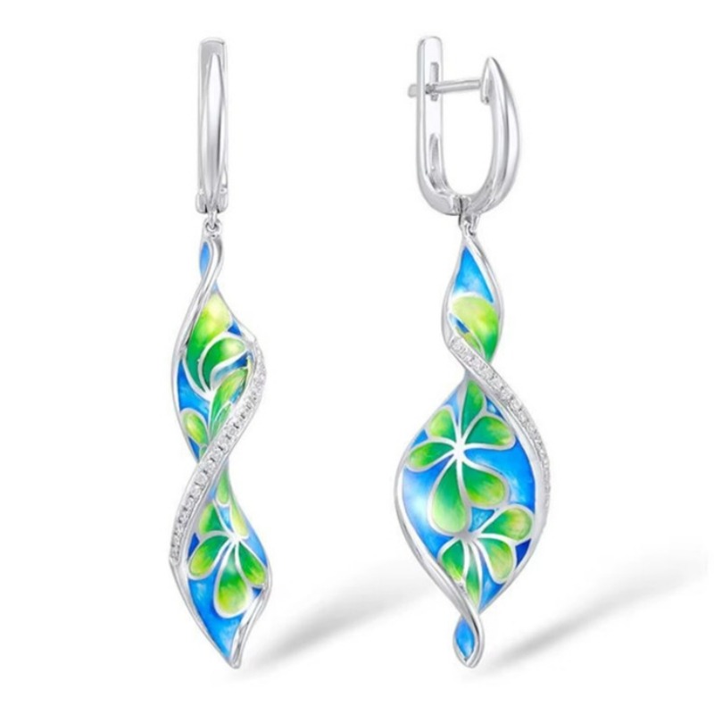 E-shop Stylische und einzigartige grüne Blatt-Spiral-Ohrhänger aus Zirkonia-Emaille, für Frauen, die Partys, Urlaube und besuchen. Diese exquisiten