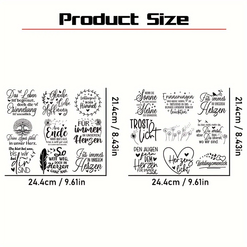 TEMU 18 Sheets Funeral Decoration Stickers - German Funeral Phrases (e.g. "so Sind Wir Zusammen Gegangen", "in Loving Memory"), Elegant Black Script