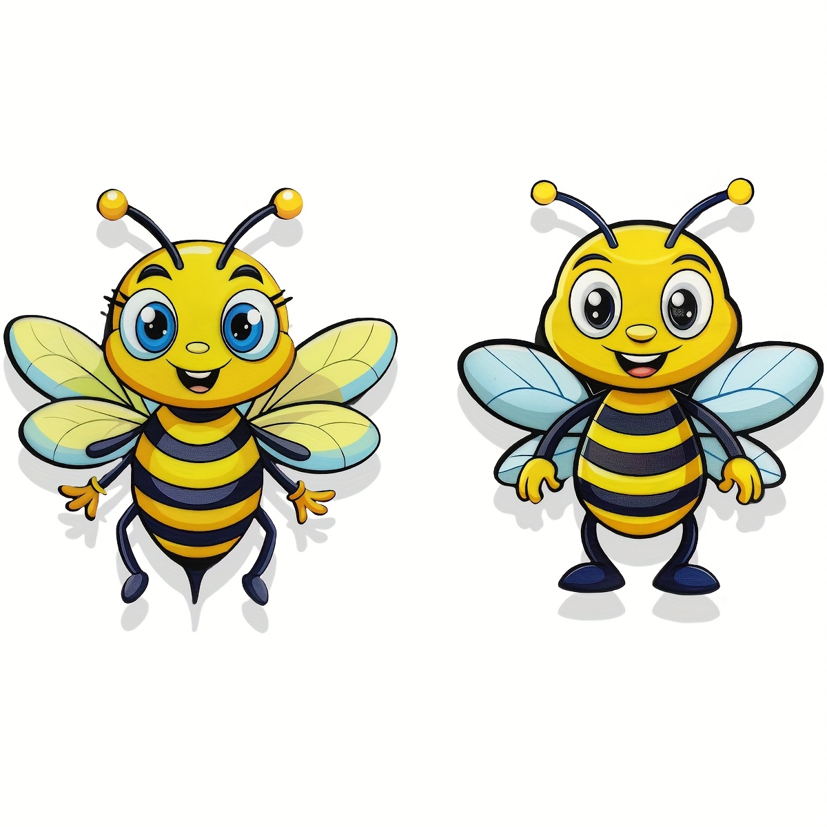 E-shop 2D-Flach, 2-tlg. Bienen-Themen-Wanddeko für den Außenbereich – Leuchtend gelb & schwarz gestreifte Bienen mit fröhlichen Gesichtern, langlebige
