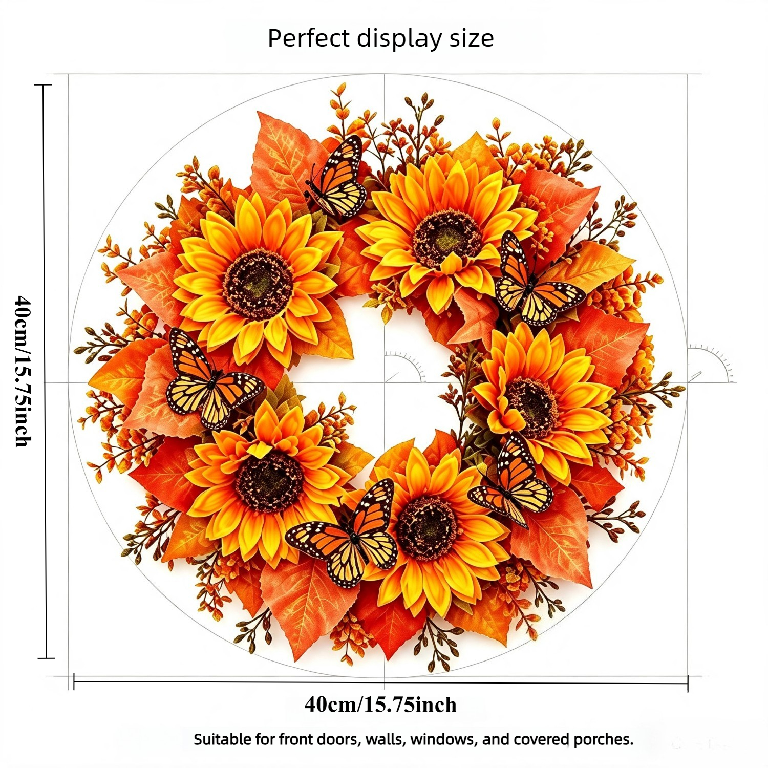TEMU 1pc Autumn Artificial Sunflower, , And Maple Leaf Wreath, Color Scheme. Suitable For Hanging Decoration On Front Doors, Walls, Windows, Dining