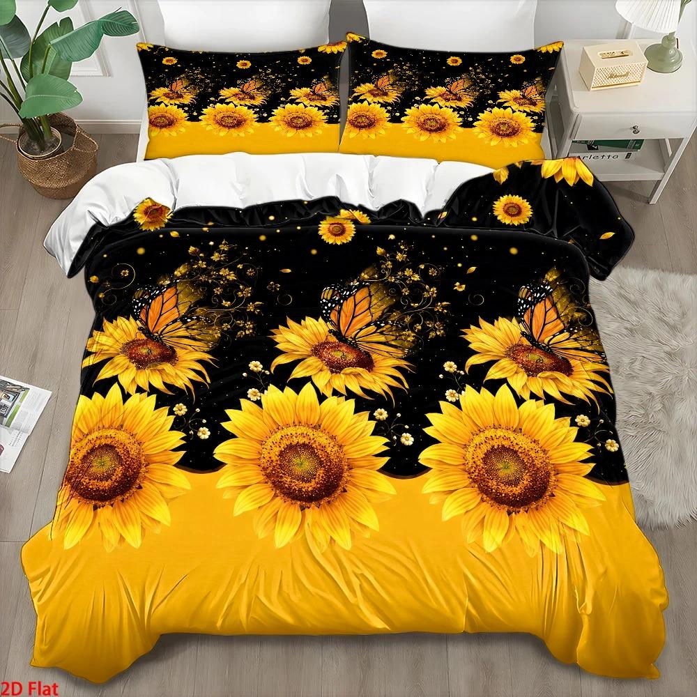 TEMU 3pcs Sunflower Print Duvet Cover Set, Bedding (1 Duvet Cover   2 Pillowcases), Light , Skin-friendly And Breathable, Machine Washable, Polyester