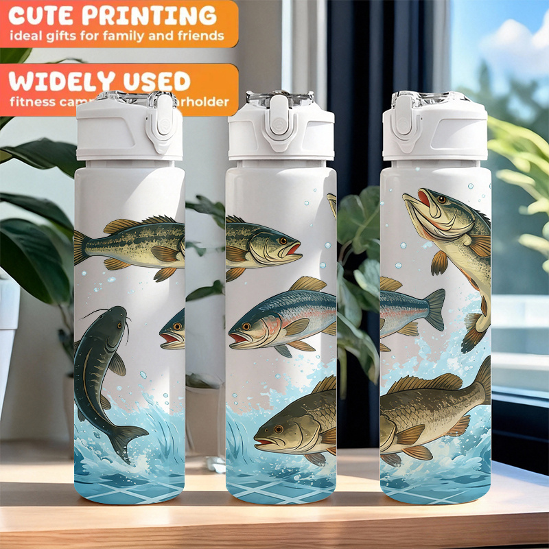 TEMU 1pc Print, 750ml/26oz Plastic Sports Drinking Bottle, Cute Print Design, Leakproof With Pop-up Lid, Ideal For Outdoor Sports, Running, Fishing,