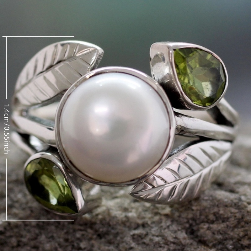 Women's Vintage Green Synthetic Cubic Zirconia Leaf Wide Band Ring