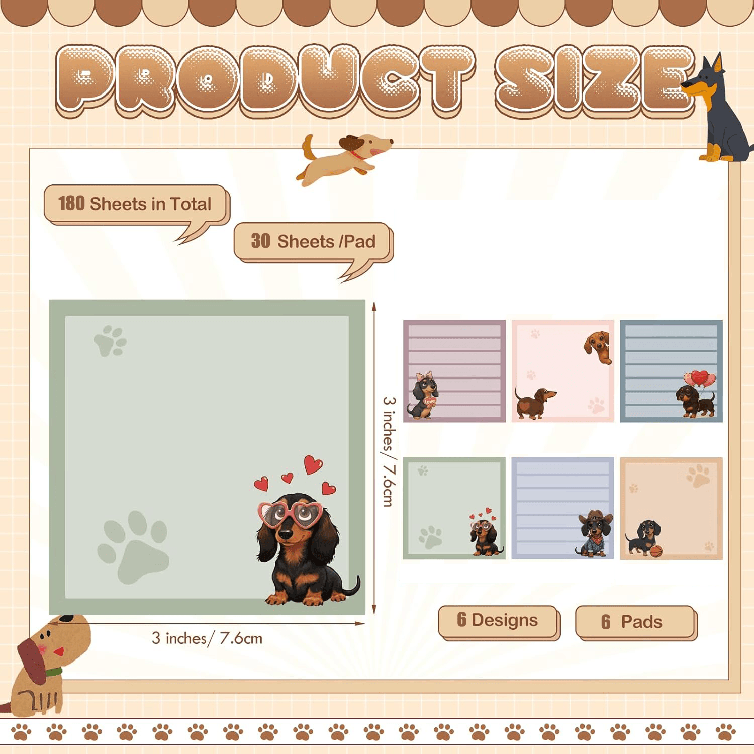 6 pack dachshund sticky notes self   square notepad suitable for women   cute dachshund dog puppies with dachshund themed gift for dog lovers dachshund enthusiast supplies daily use for or desk