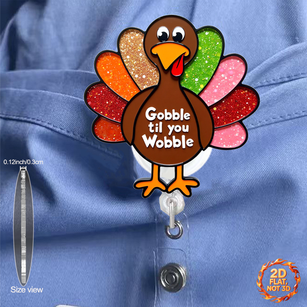 TEMU 2d A 2d Retractable Badge Reel Featuring A Cute And Humorous Turkey Design, Perfect As A Badge Holder With A Clip For Nurses And Office Workers,