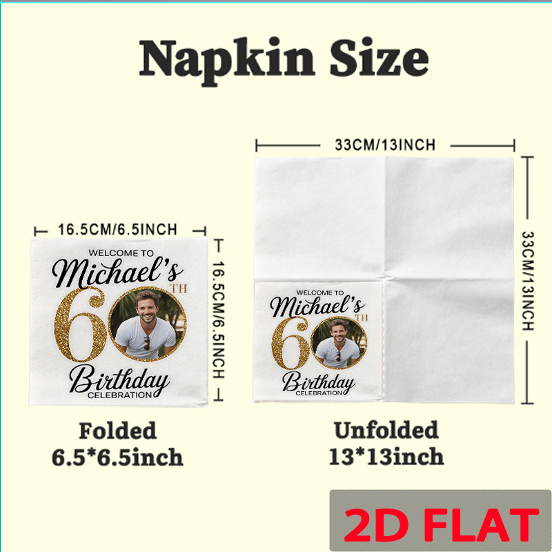 TEMU 2d Flat Custom Personalized 20pcs Napkins, Welcome To 60th Birthday Celebration Suitable For Restaurants, Corporate Events, Engagements,