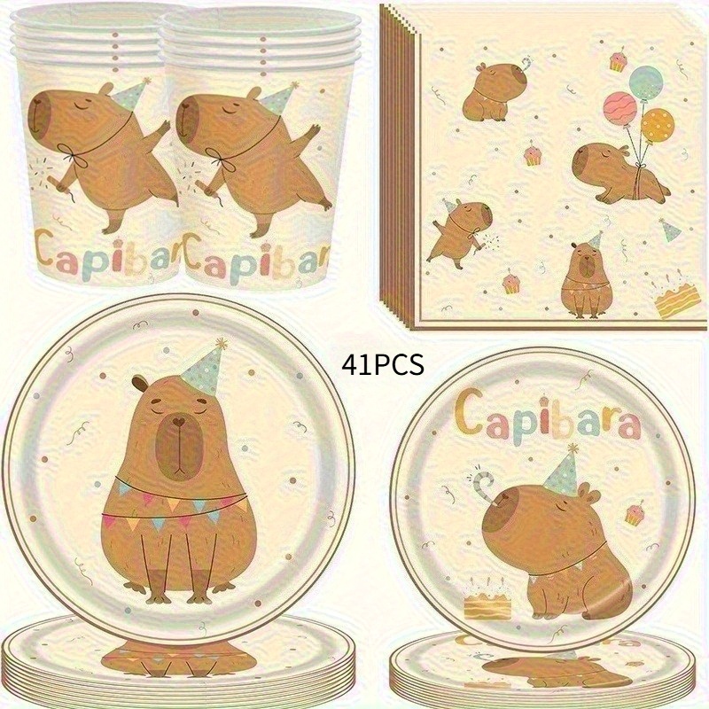 41pcs, Capybara Party Decorations Pack Set, Cute Capybara Birthday Supplies Plates, Napkins, Cups For Animals Themed Party Supplies