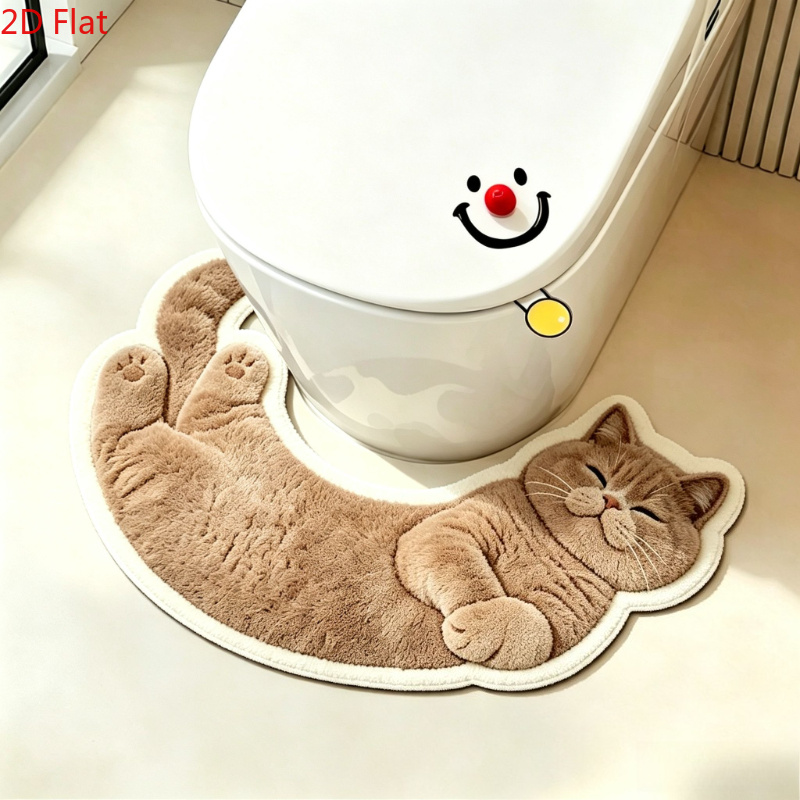 TEMU Velvet 900g+9mm Thin Plush 2d Flat Lazy Relaxing Cat Print Pattern Carpet Home Washable Suitable For Toilet Plush Carpet U-shaped Bathroom