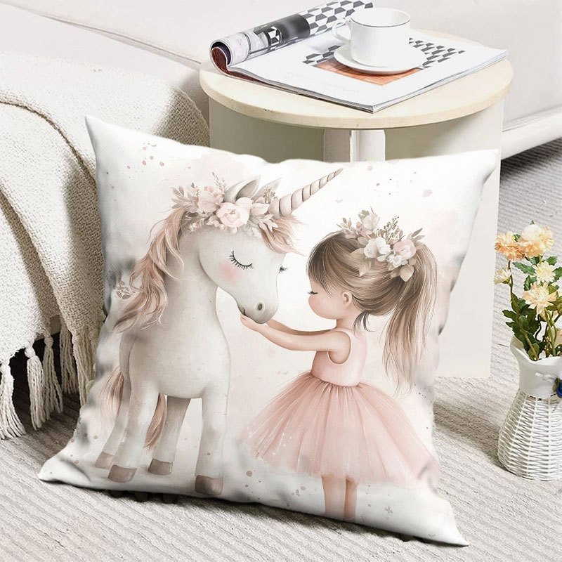 TEMU de Almohada Decorativa de Unicornio y Niña con Tutú Rosa 1Pc2D Impresión de Un Solo , Felpa Corta , Diseño con Cremallera Oculta, Regalo para
