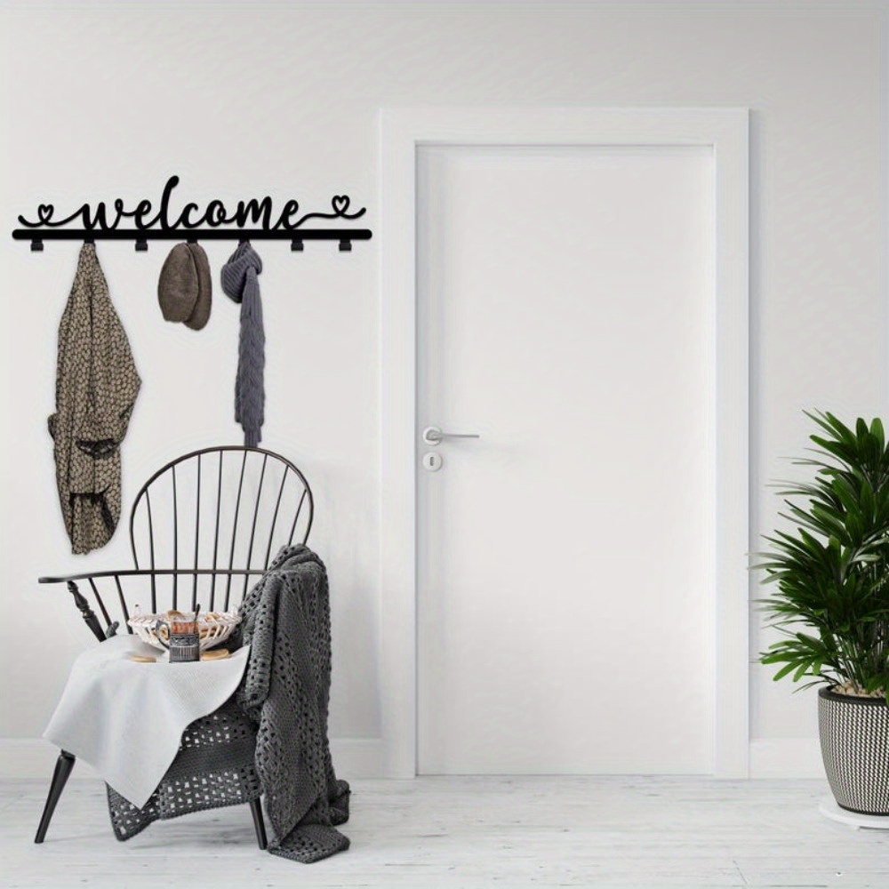 Image of Metal Keychain & Coat Rack, Welcome Sign, Clothing Rack, Welcome Home Art, Coat Hanger, Metal Wall Decor Hanger, Hat Hanger, Key Rack, Modern Coat Rack