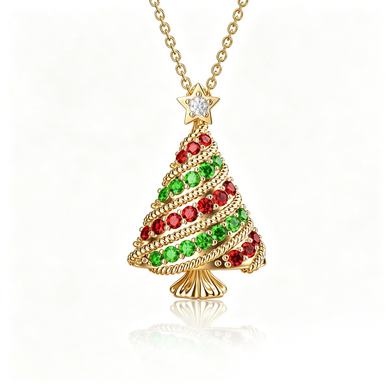 Women's Christmas Style Silvery Tone Christmas Tree Necklace