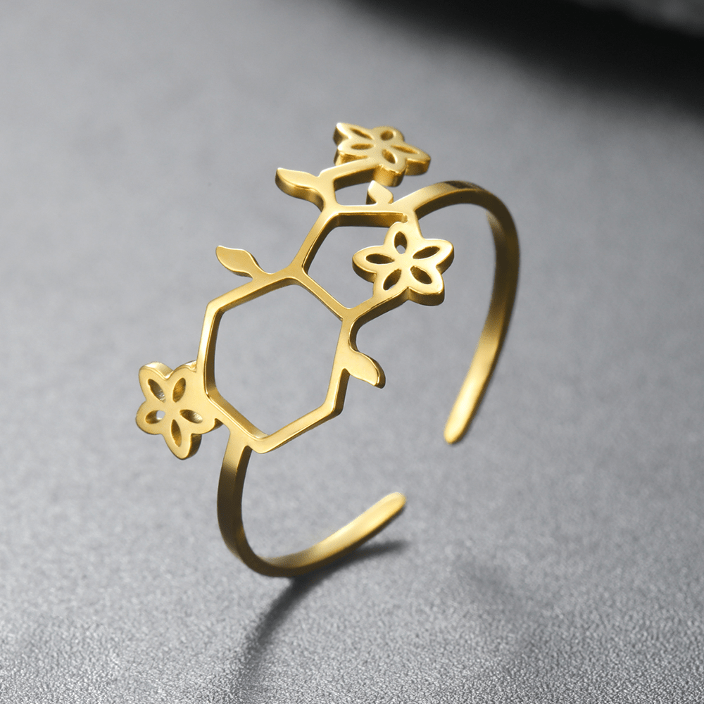 Adjustable Stainless Steel Serotonin Molecule Ring Hypoallergenic Jewelry