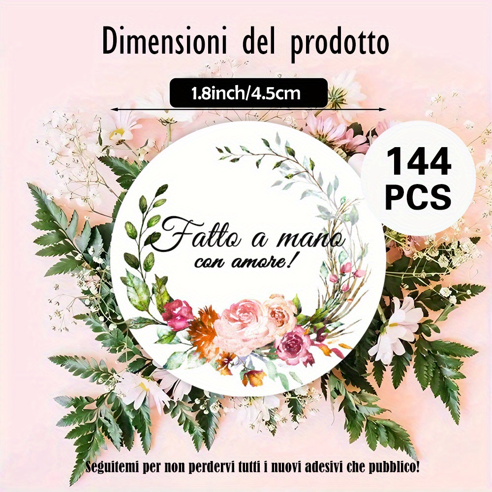 TEMU 48 pezzi, 96 pezzi, 144 pezzi di adesivi rotondi con la " a con amore!" circondata da un di fiori colorati, in un vivace stile , per confezioni