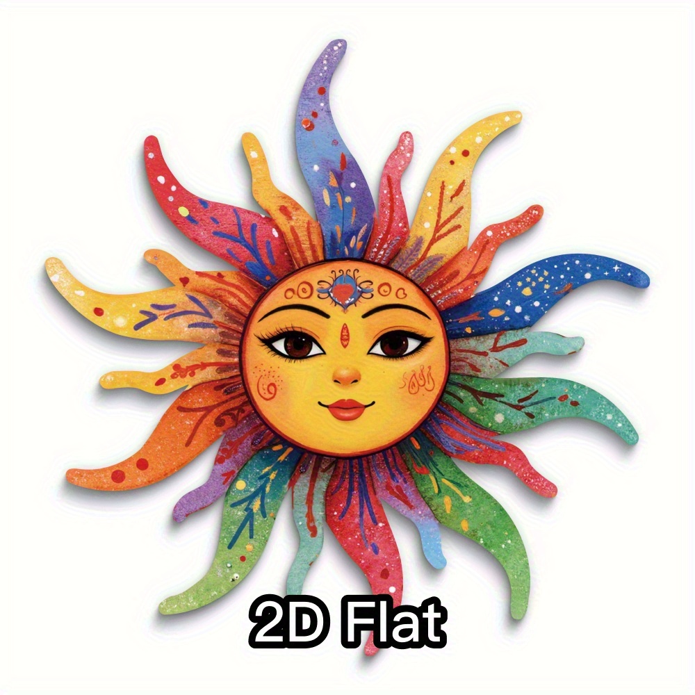 TEMU 2d Flat - 2d Plane, 1pc Sun-shaped Wooden Decorative Wall Art - Vibrant Garden Decoration, Printing Process, Beautiful And Durable, Suitable For