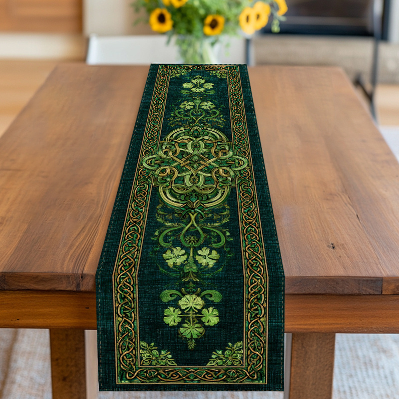 TEMU Runner da , Copritavolo, Design con Nodo e con Elementi , Tonalit� Verde e Blu, per , San Valentino, Compleanni, Matrimoni, Anniversari e , per
